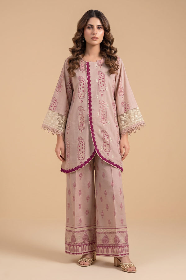Light Pink 2 Piece Unstitched Dyed Embroidered Lawn