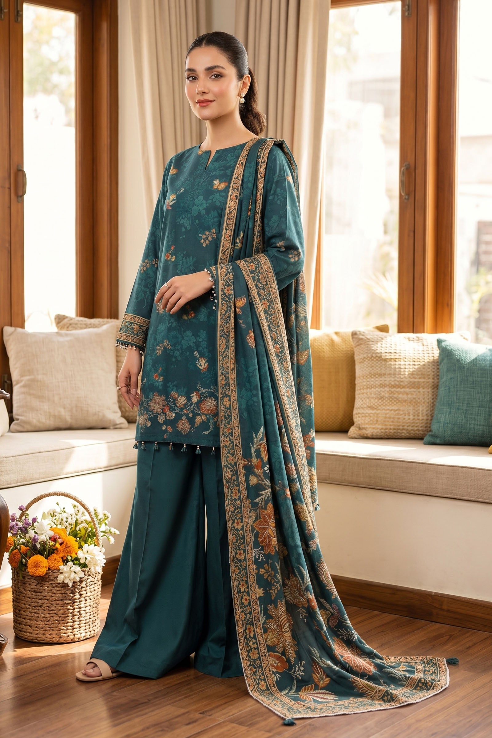 Dark Slate Grey 3 Piece Unstitched Premium Printed Lawn