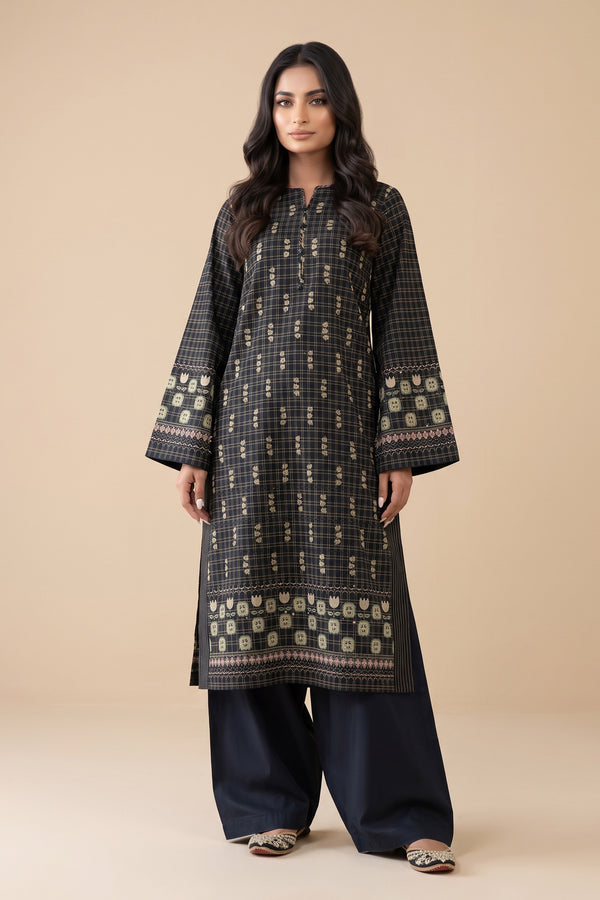 Grid Khaddar Unstitched 1 Piece Navy Blue