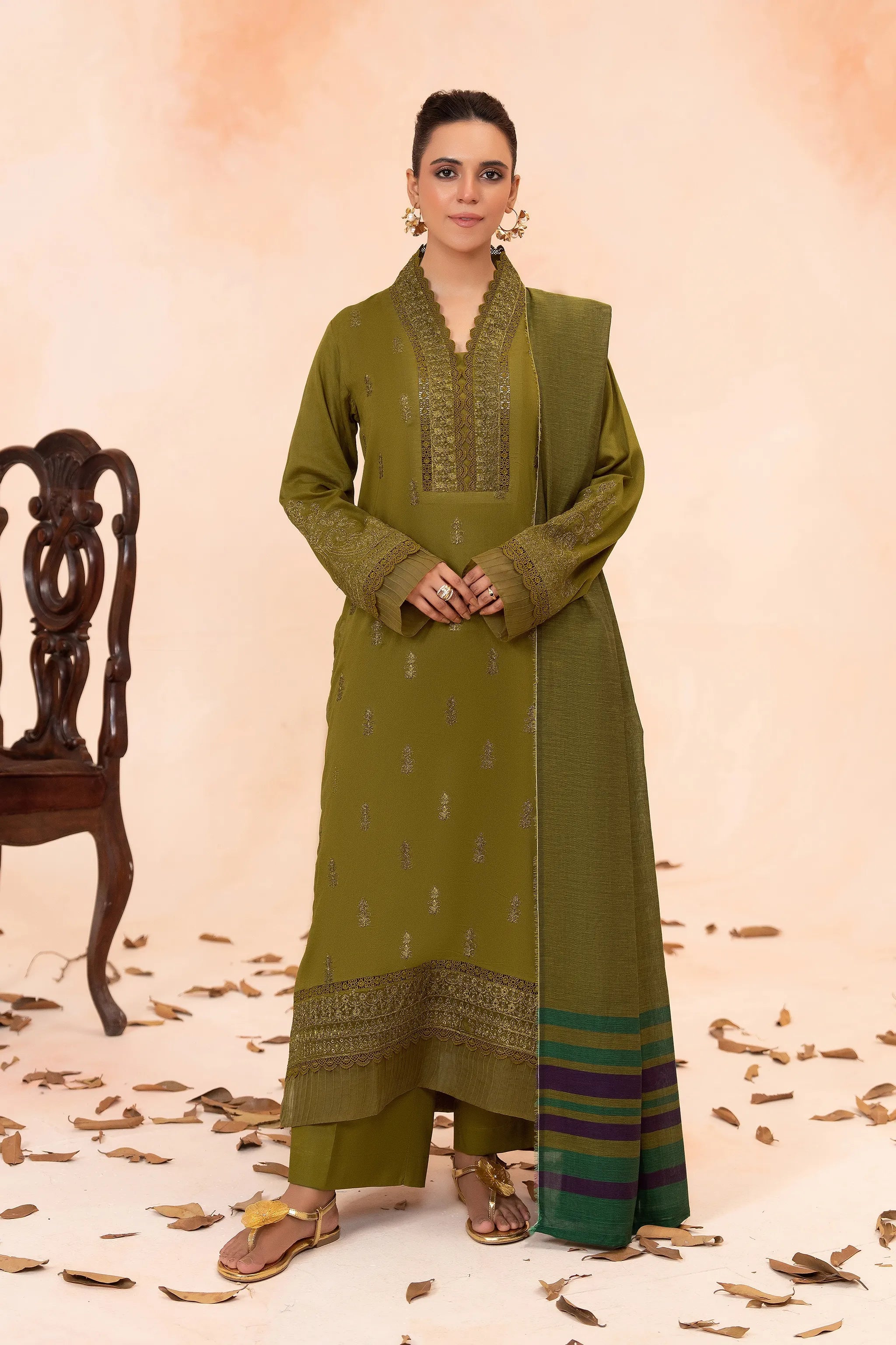 3 Piece Unstitched Drab Premium Emb Jacquard Lawn