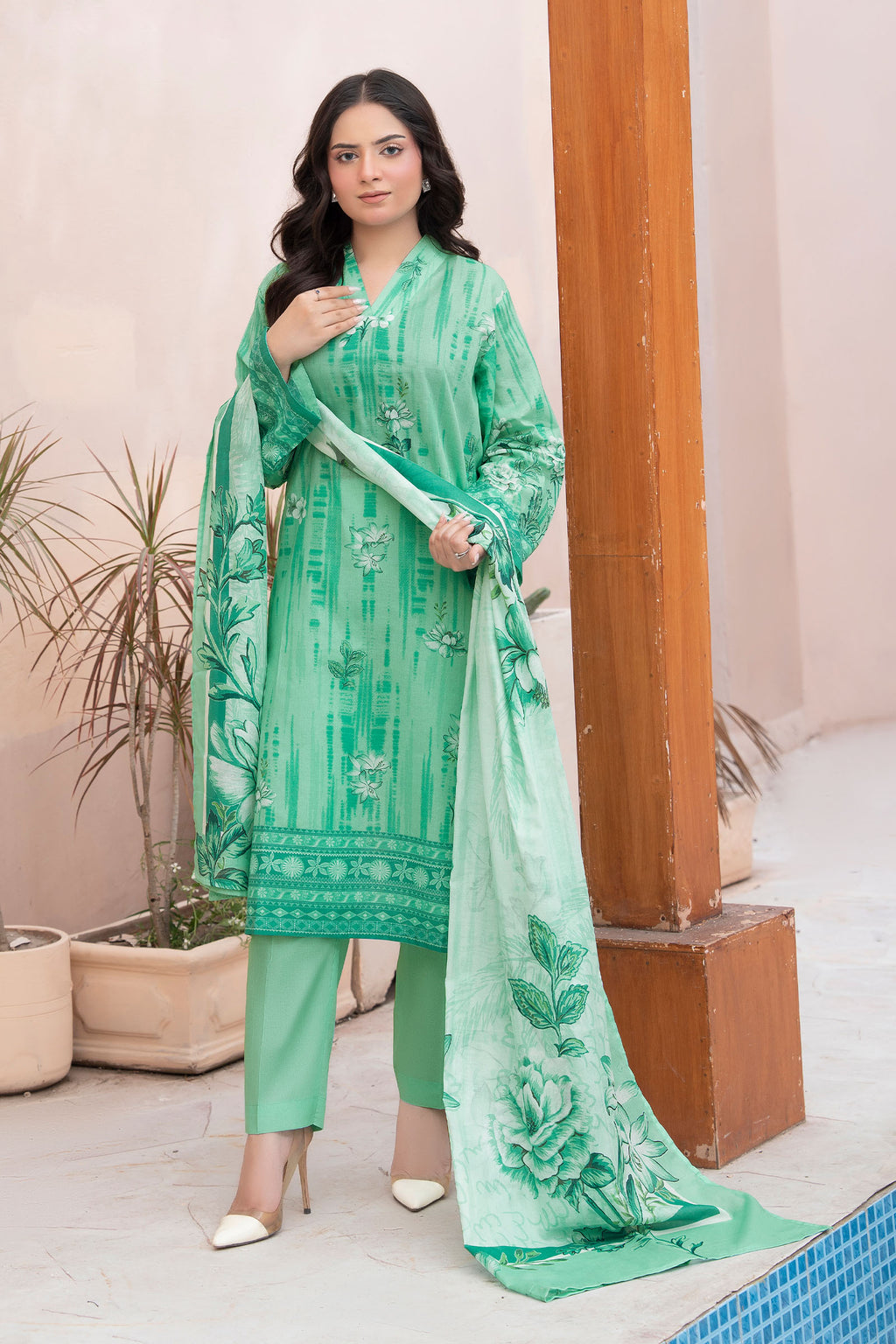 Mint Green 3 Piece Unstitched Premium Printed Lawn
