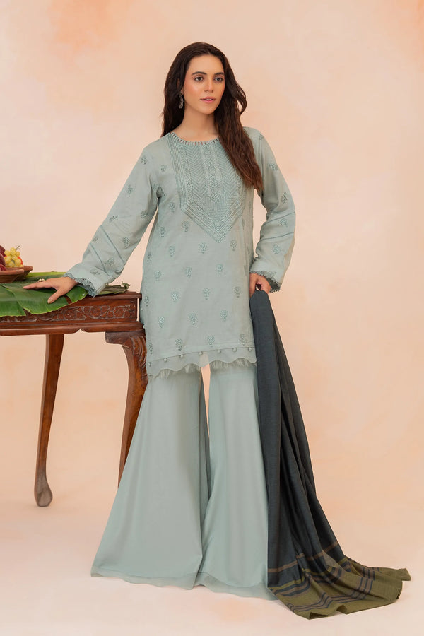 3 Piece Unstitched Ash Grey Premium Emb Jacquard Lawn