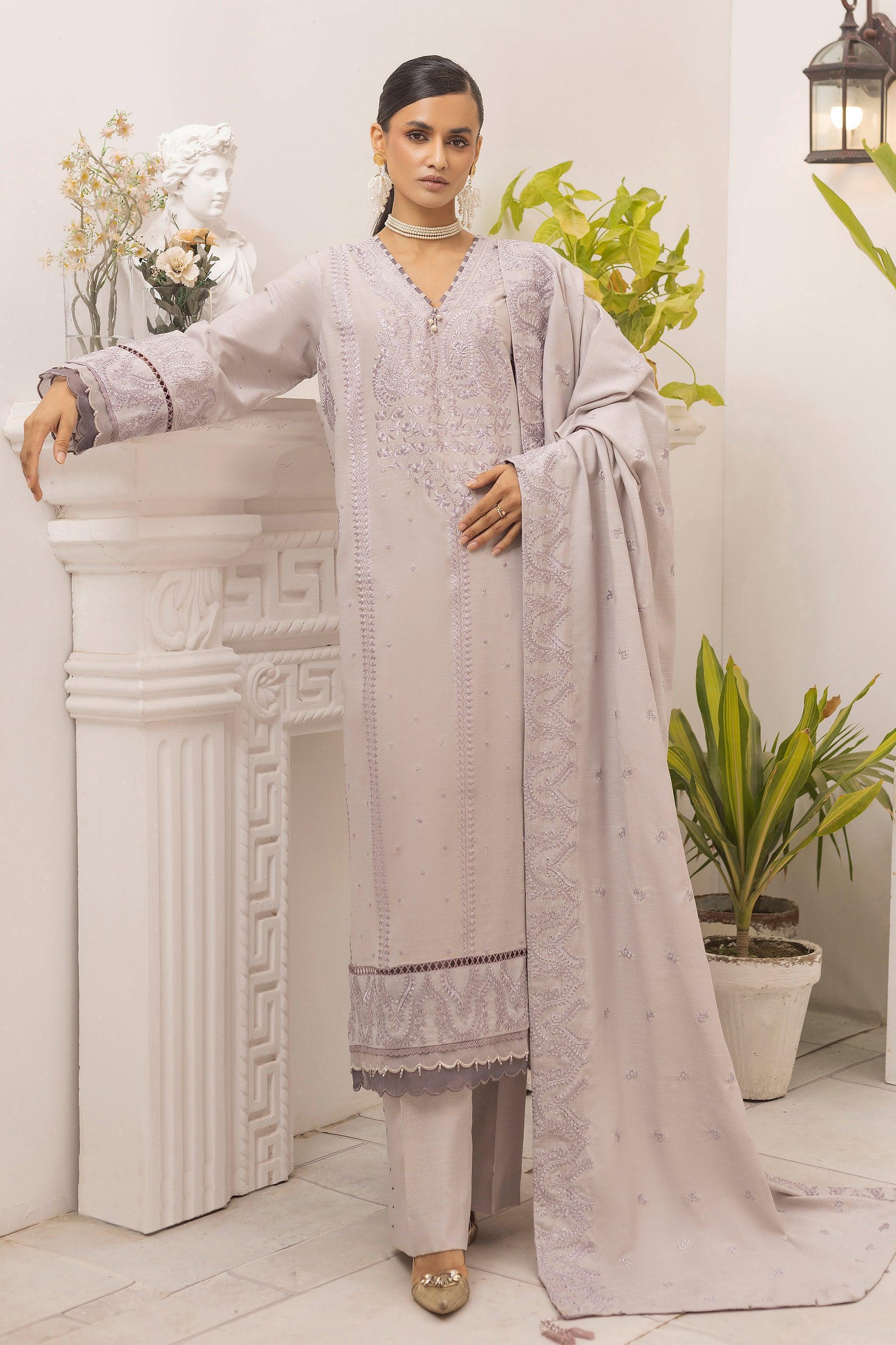 3 Piece Unstitched Soft Lilac Purple - SafaNoor