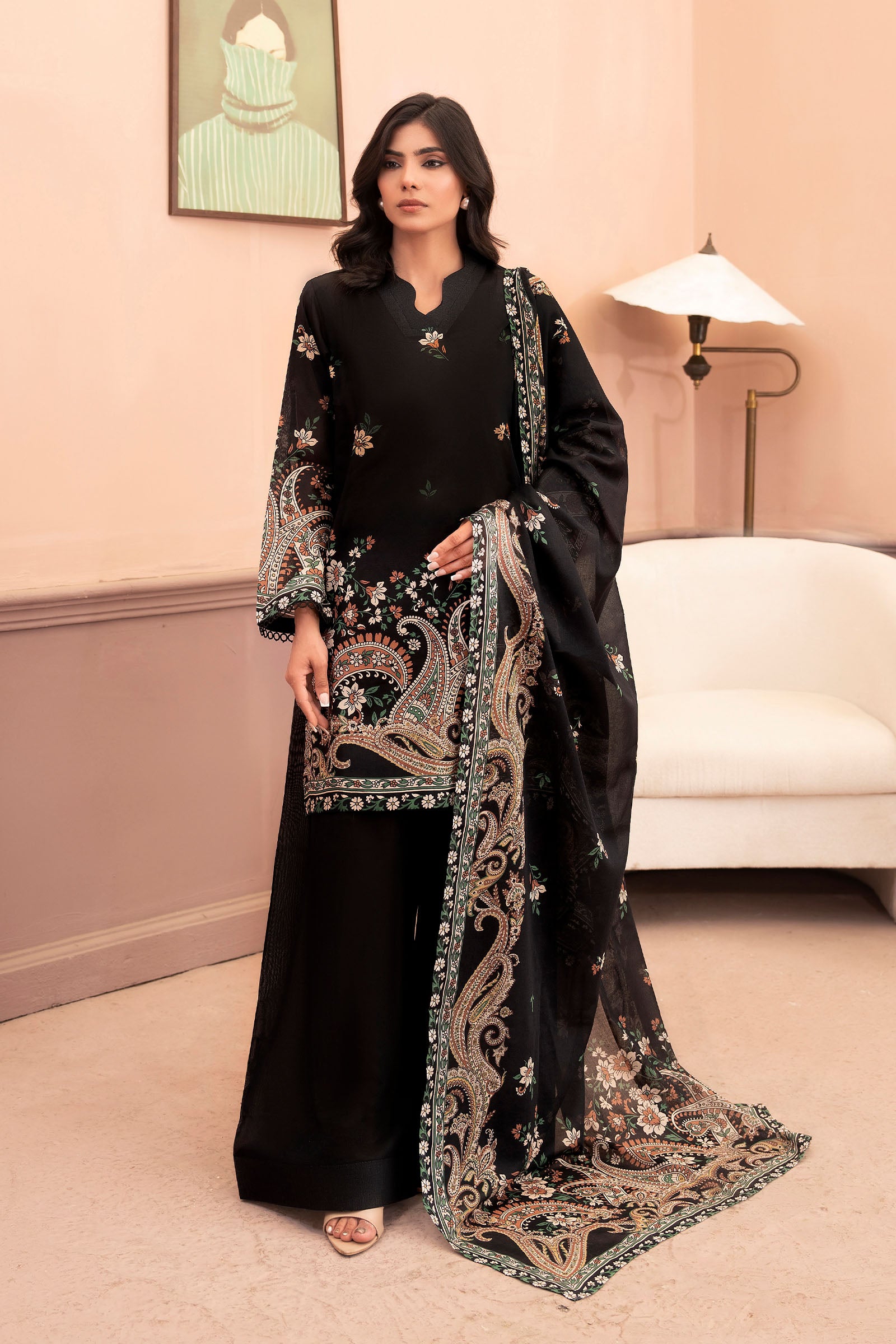 Black 3 Piece Unstitched Premium Printed Lawn