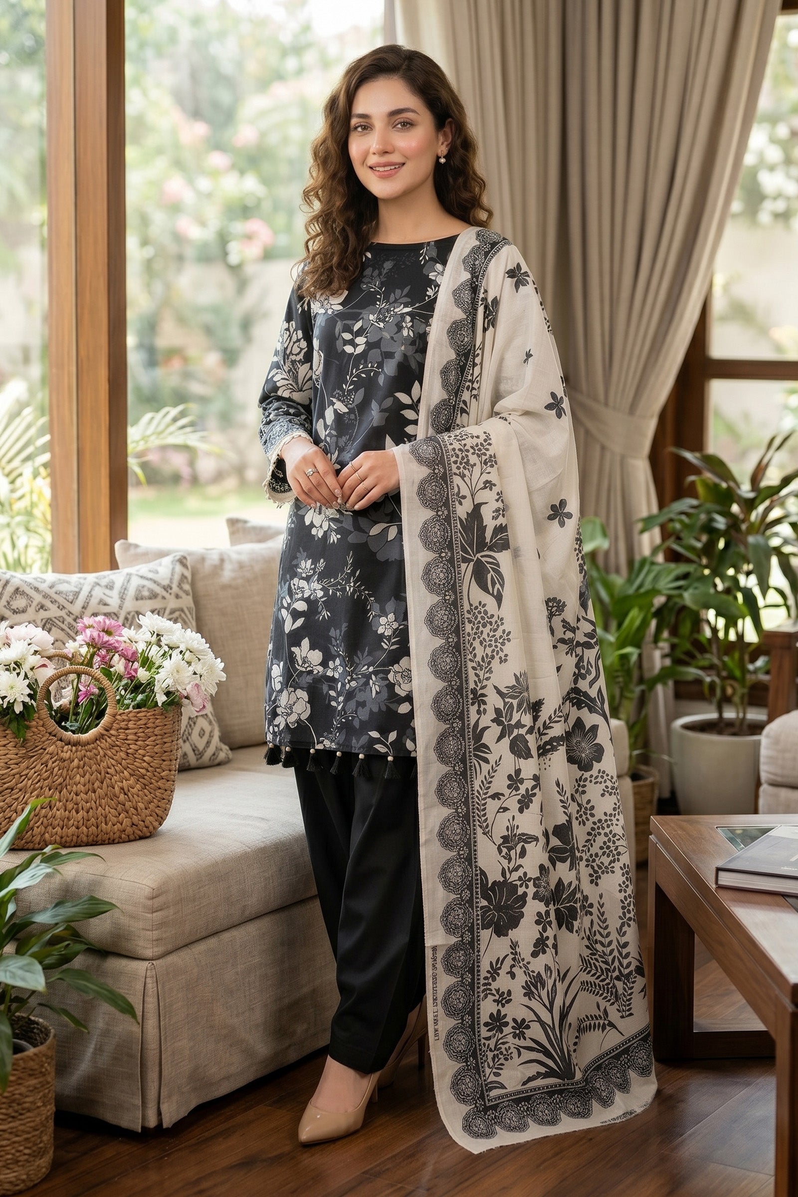 Black 3 Piece Unstitched Premium Printed Lawn Main image