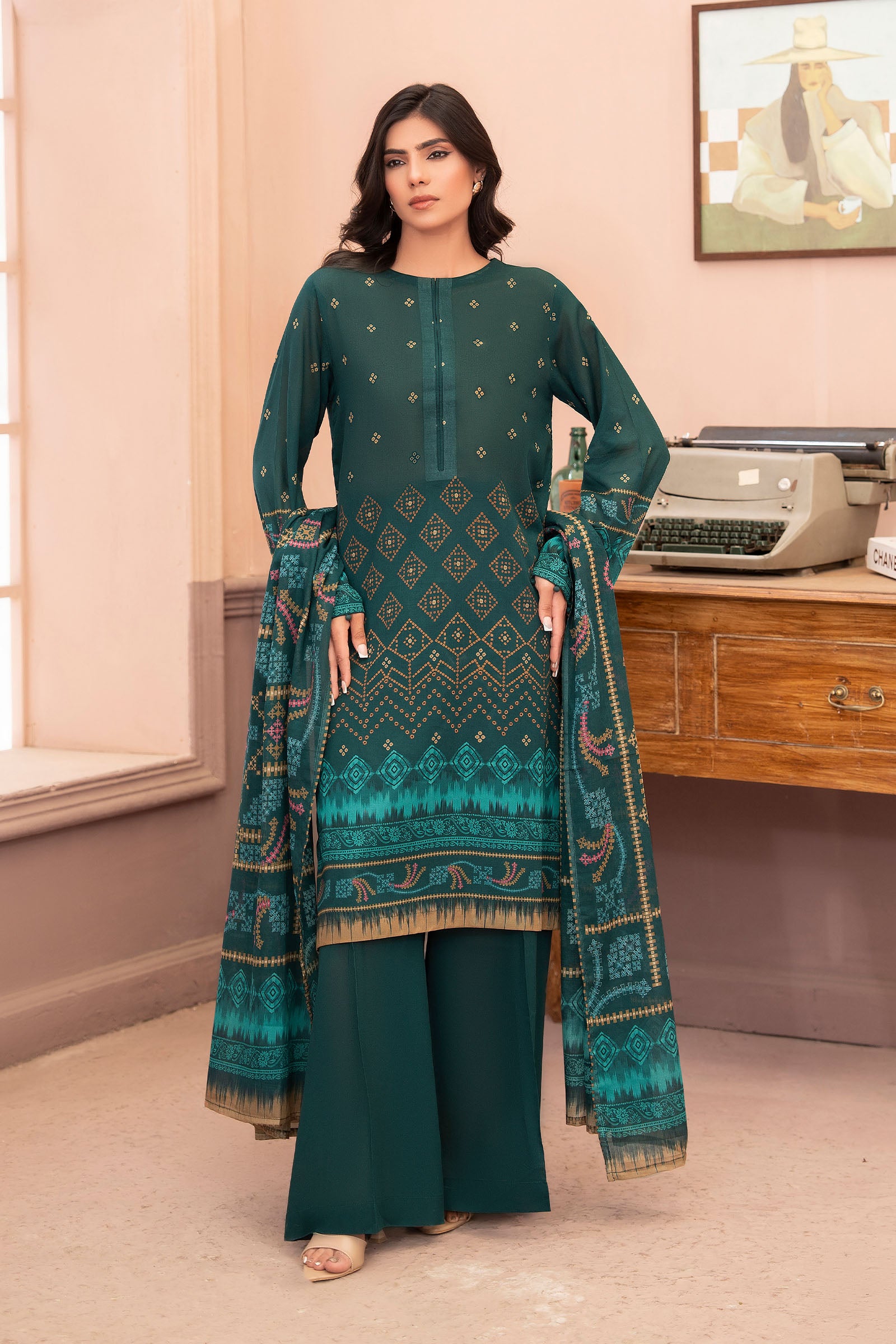Slate Green 3 Piece Unstitched Premium Printed Lawn Main image