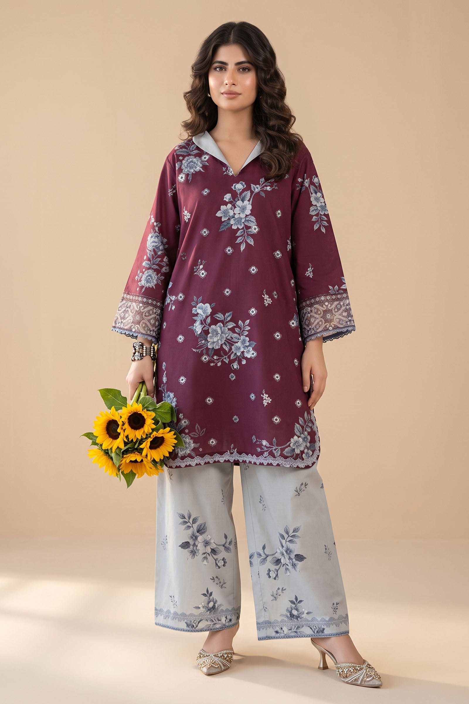 Dark Raspberry 2 Piece Unstitched Dyed Embroidered Lawn Secondary image