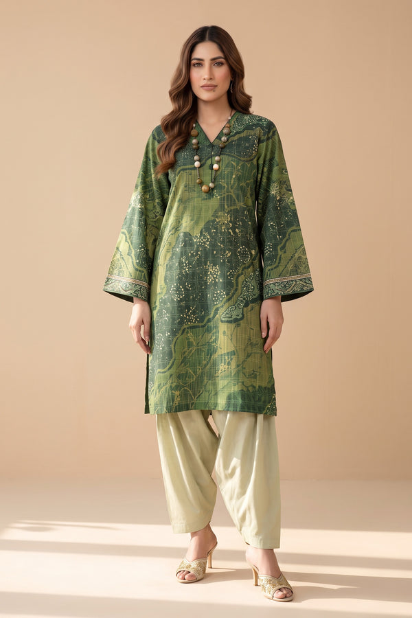 Grid Khaddar Unstitched 1 Piece Green