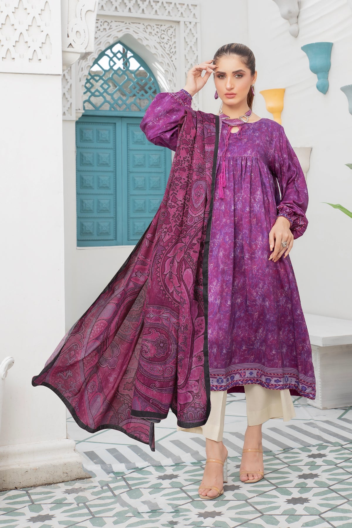 2 piece unstitched Light Plum Twill Marina Suit - safa noor marina collection