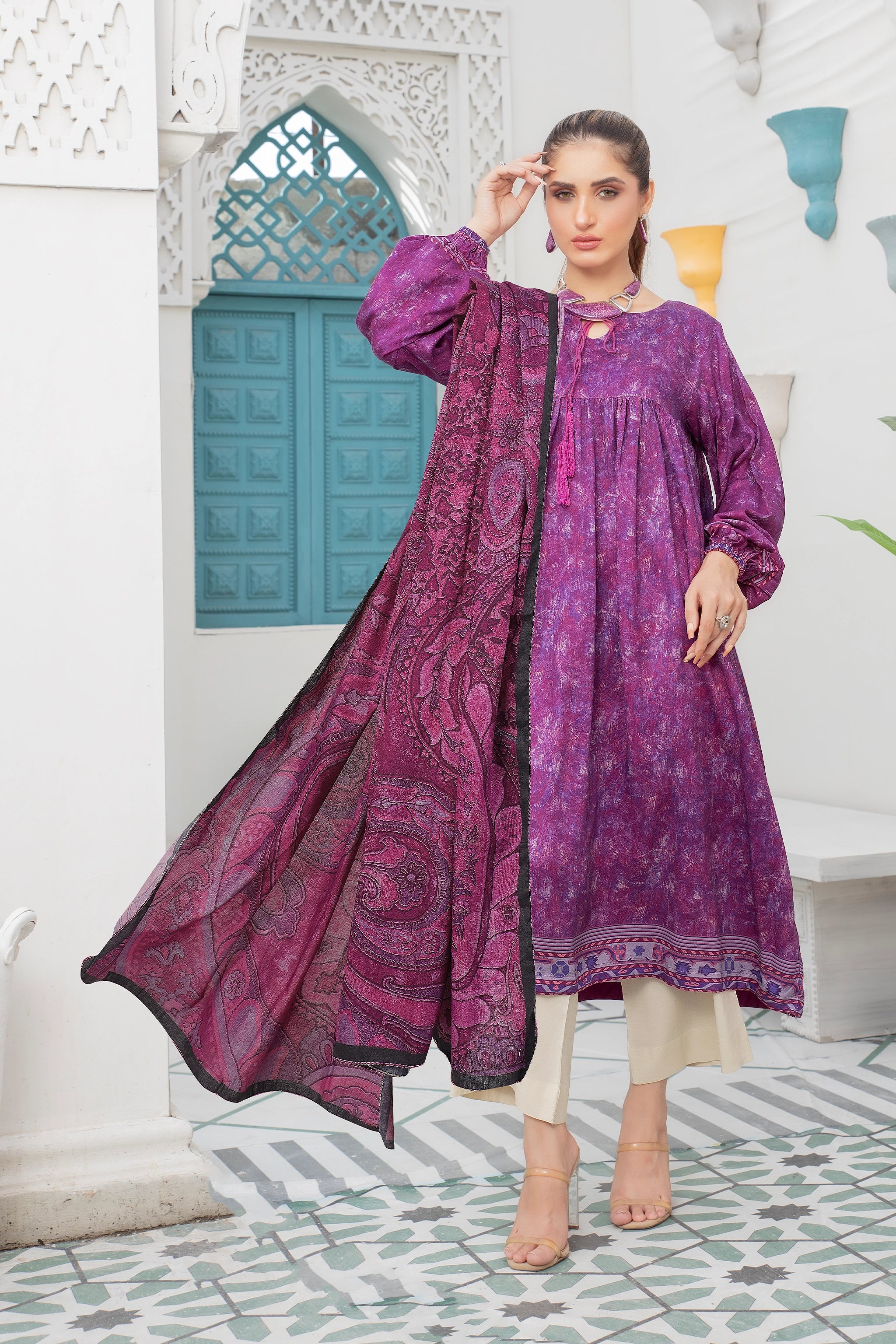 2 piece unstitched Light Plum Twill Marina Suit - safa noor marina collection