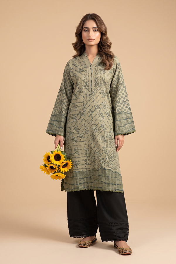 Grid Khaddar Unstitched 1 Piece Olive