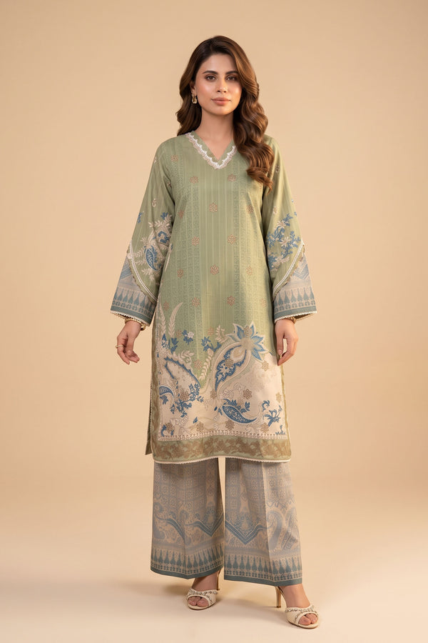 Camouflage Green 2 Piece Unstitched Dyed Embroidered Lawn