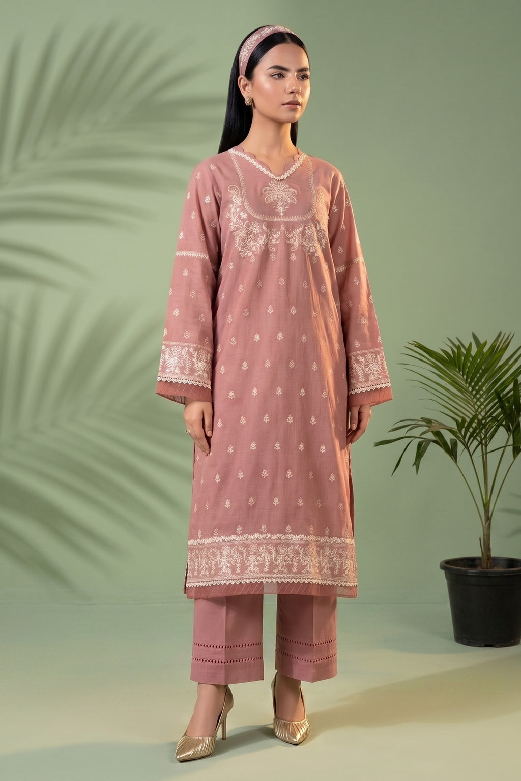 Tea Pink 2 Piece Unstitched Dyed Embroidered Lawn