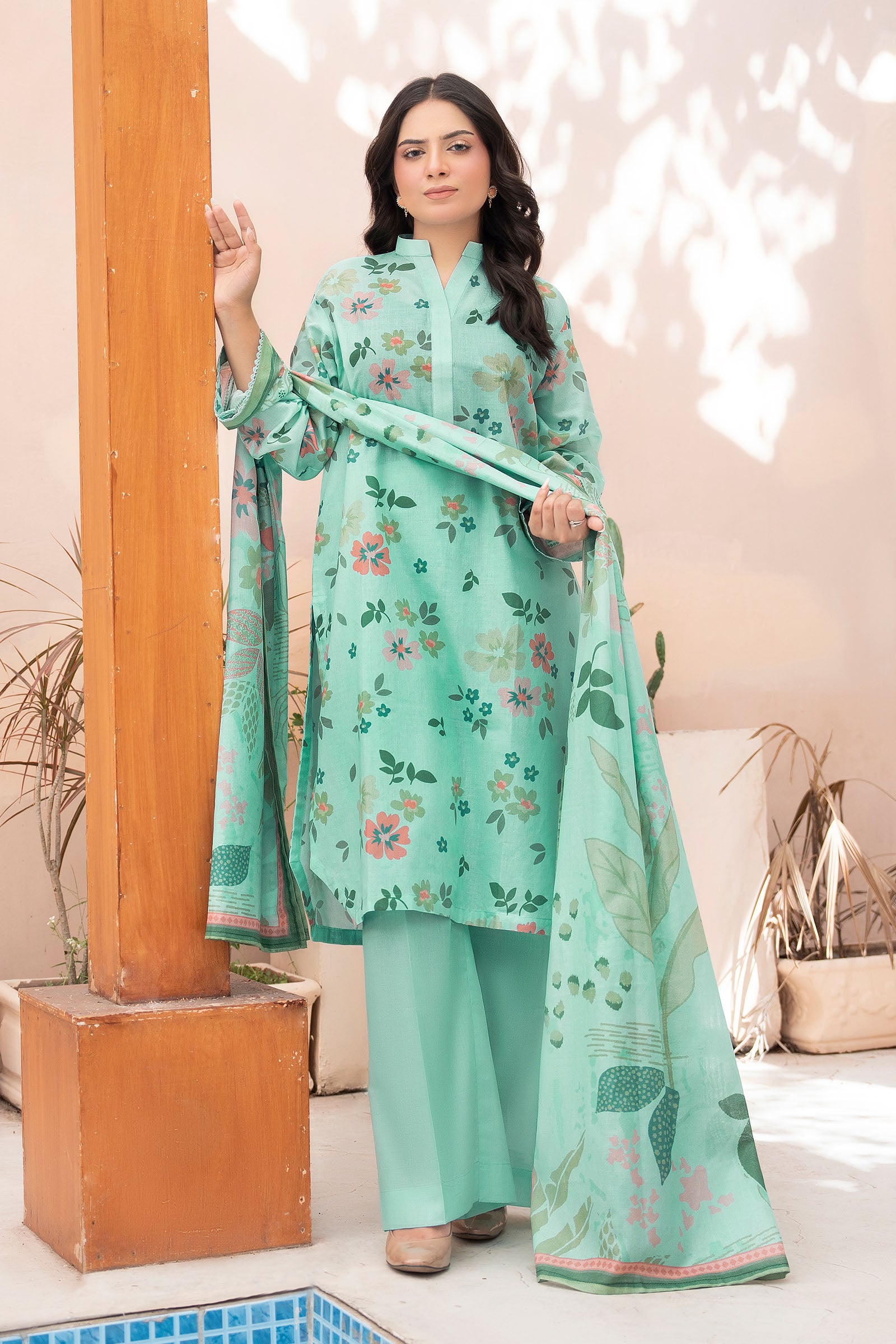 Aqua Green 3 Piece Unstitched Premium Printed Lawn Main image