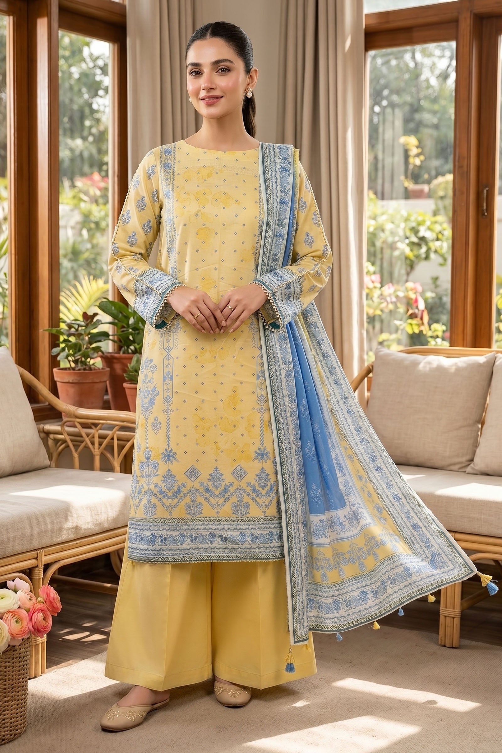 Pastel Yellow 3 Piece Unstitched Premium Printed Lawn