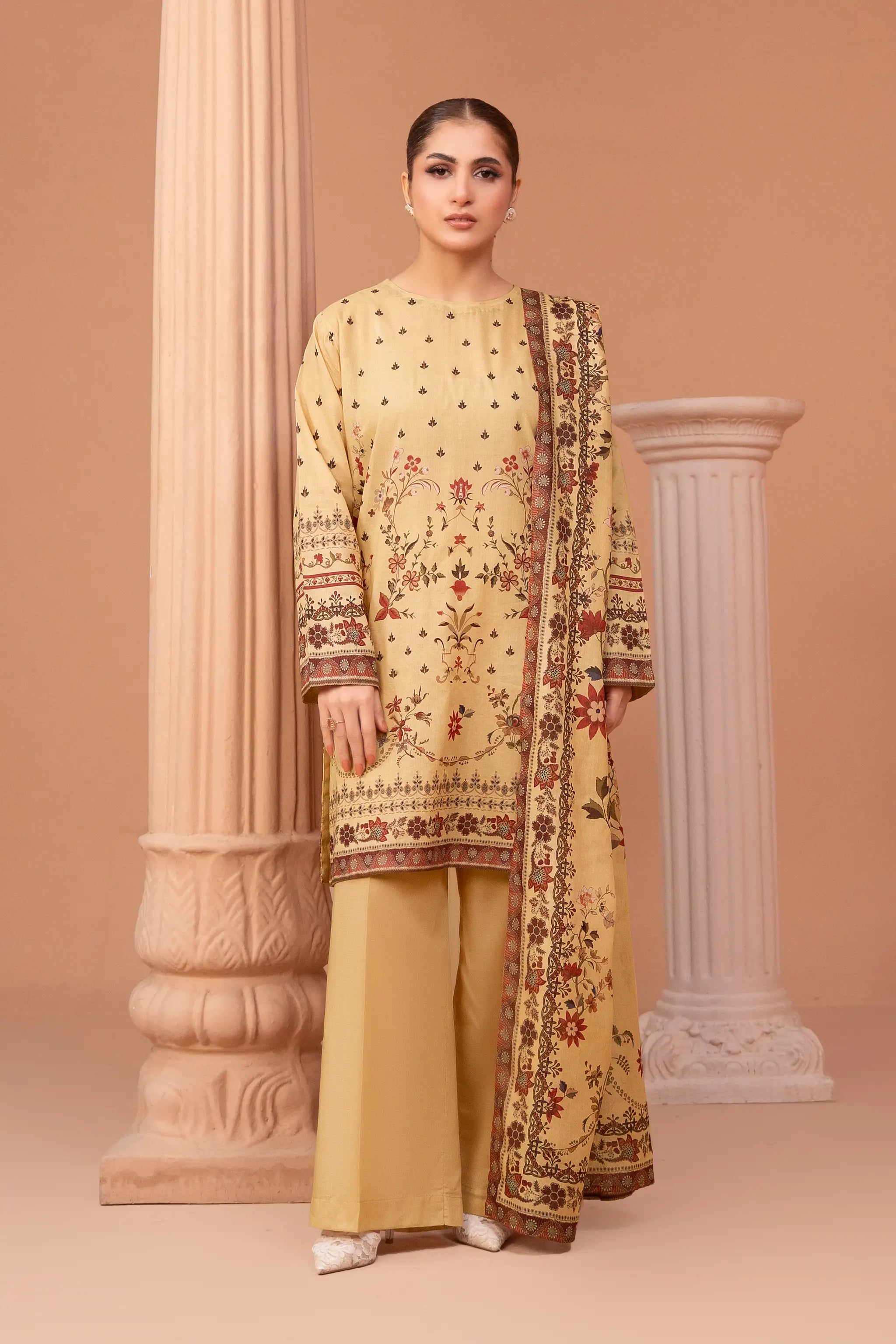 3 Piece Unstitched Burlywood Premium Printed Lawn