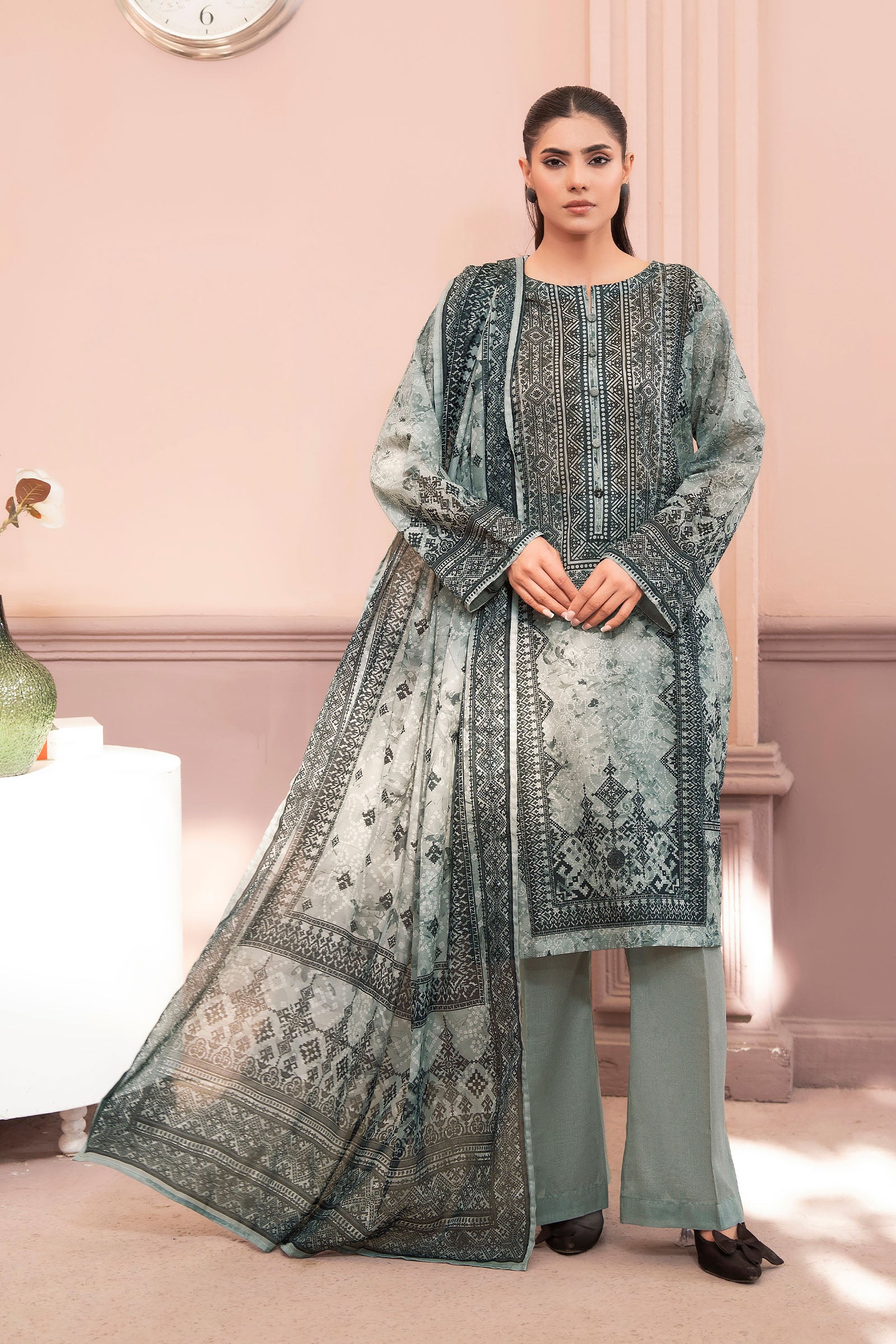 Gray 3 Piece Unstitched Premium Printed Lawn Main image
