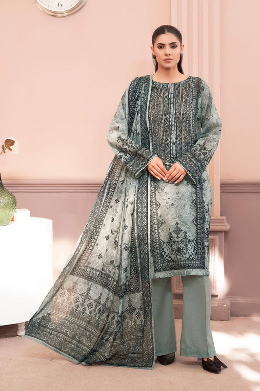 Gray 3 Piece Unstitched Premium Printed Lawn