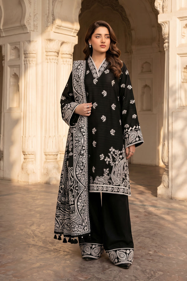 Unstitched Premium Printed 3-Piece Black Suit