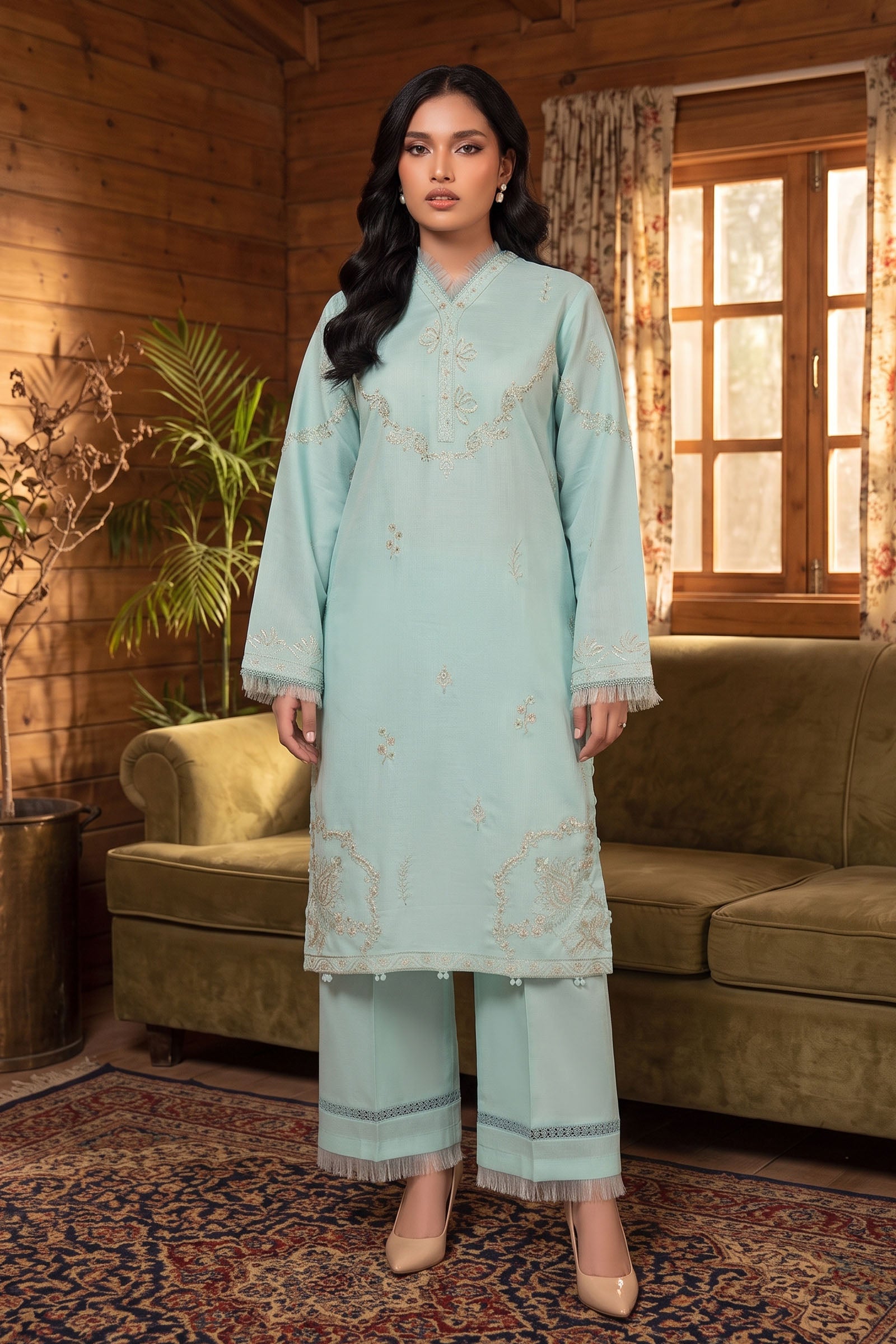 Pale Sky Blue 2 Piece Unstitched Dyed Embroidered Lawn Main image