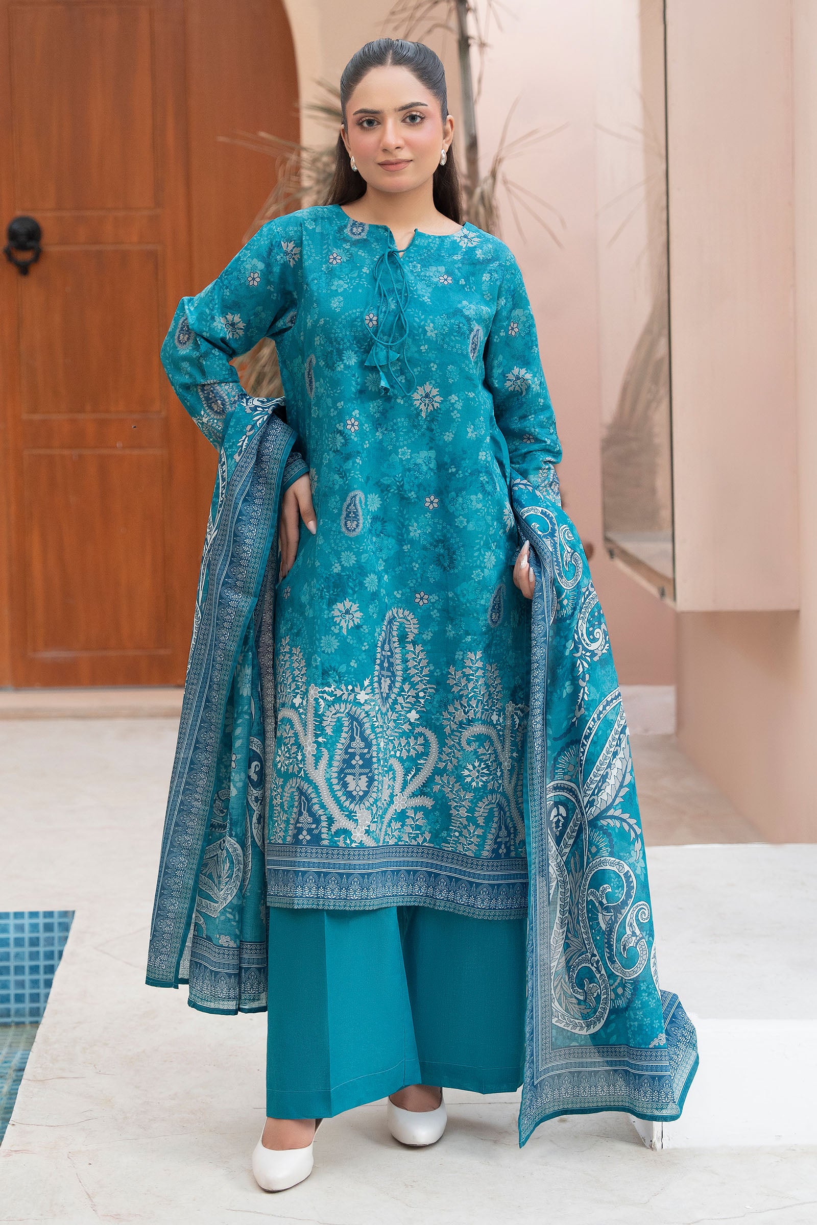 Blue 3 Piece Unstitched Premium Printed Lawn