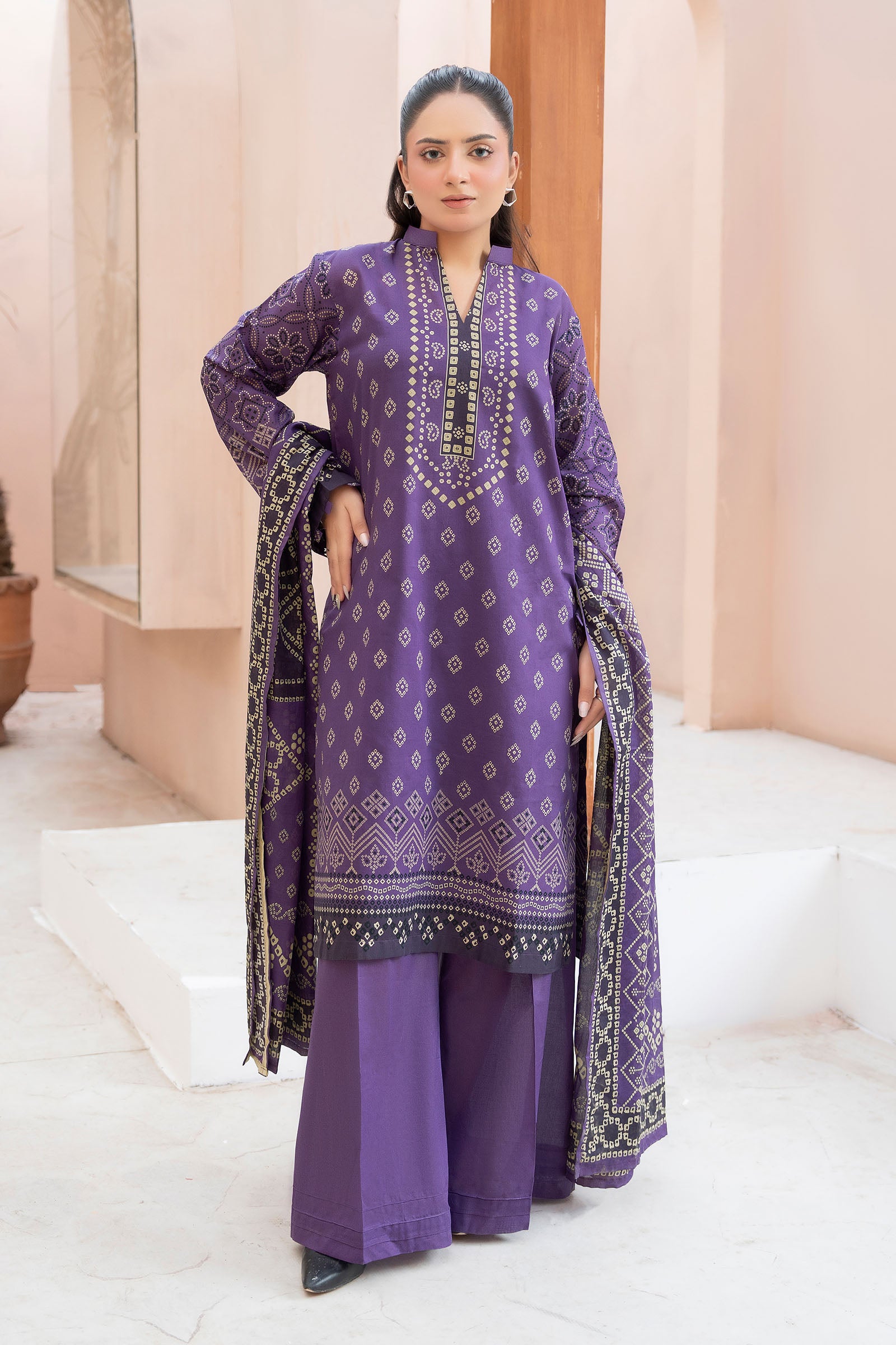 Purple 3 Piece Unstitched Premium Printed Lawn