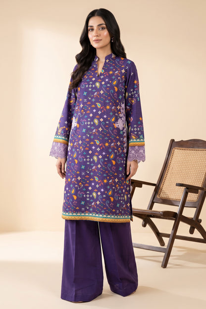 2 Piece Unstitched Printed Embroidered Khaddar - Royal Purple