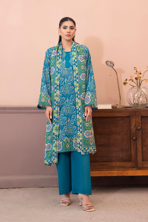 Blue 3 Piece Unstitched Premium Printed Lawn