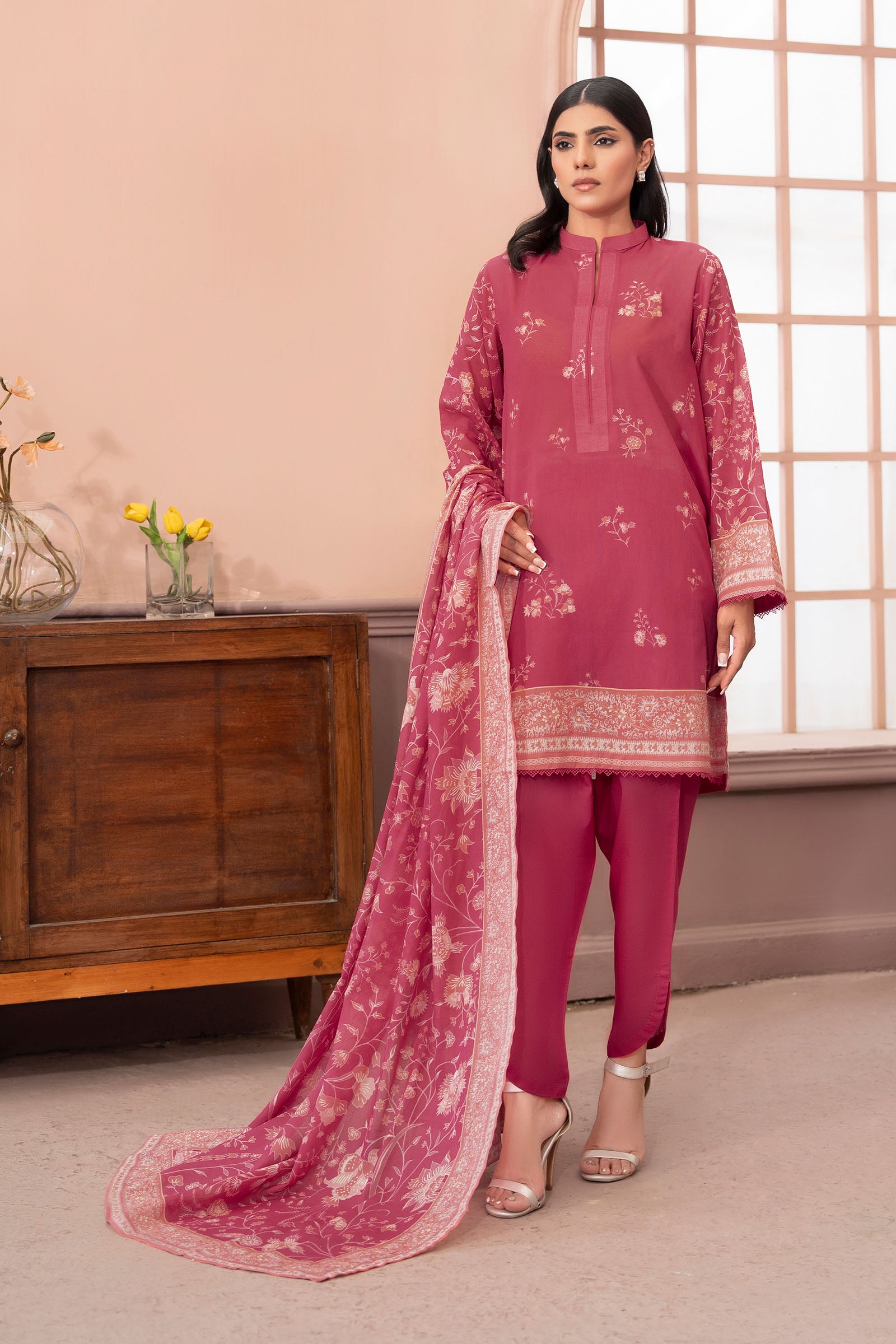 Brick Red 3 Piece Unstitched Premium Printed Lawn Main image