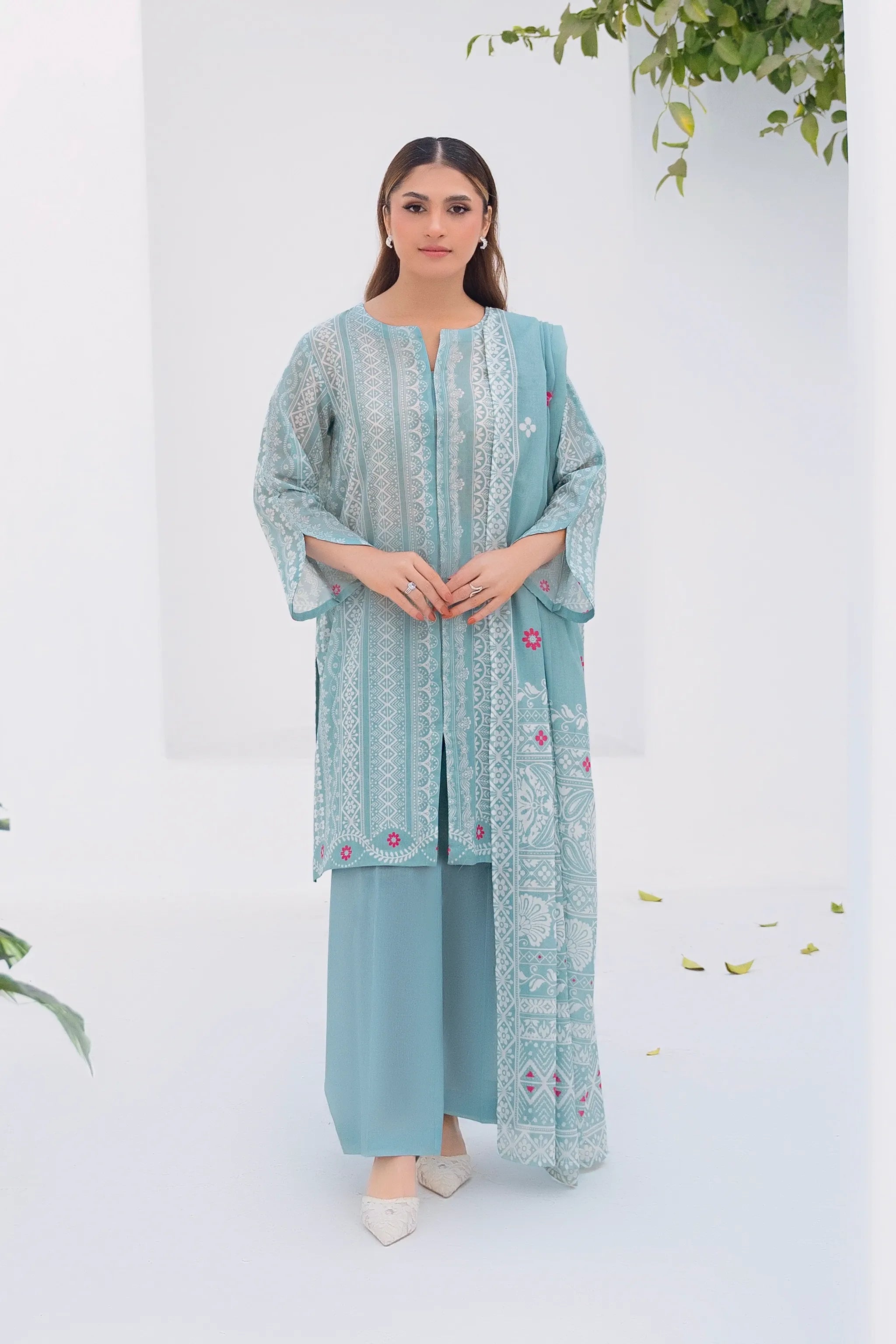 3 Piece Unstitched Pastel Blue Premium Printed Lawn