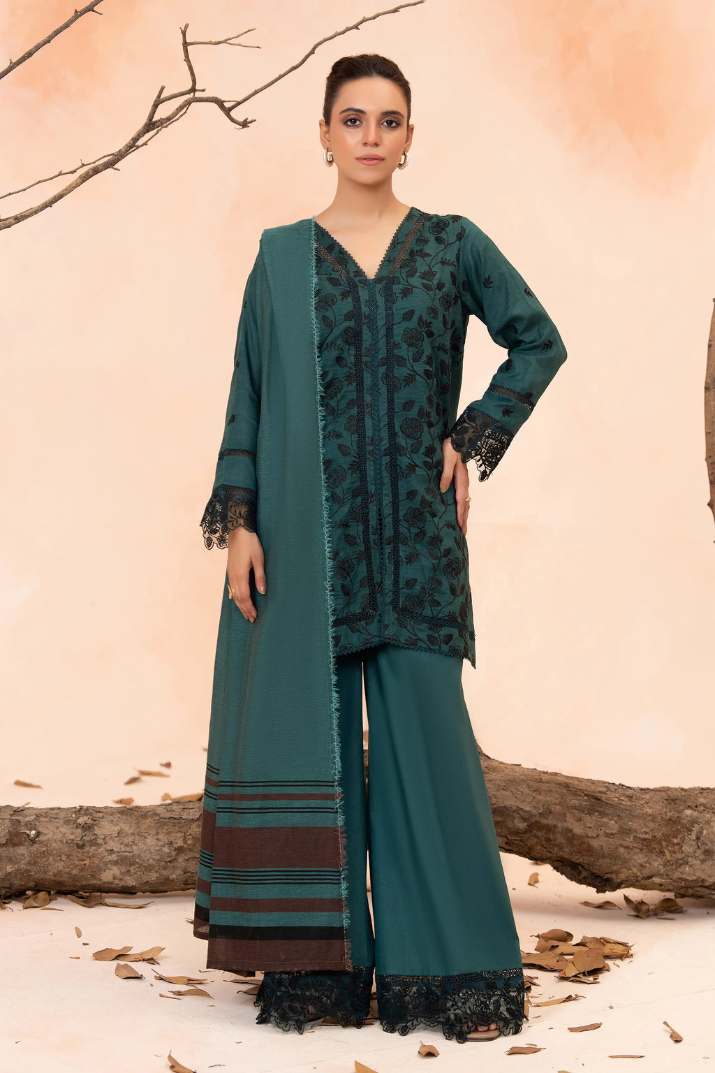 3 Piece Unstitched Midnight Green Premium Emb Jacquard Lawn
