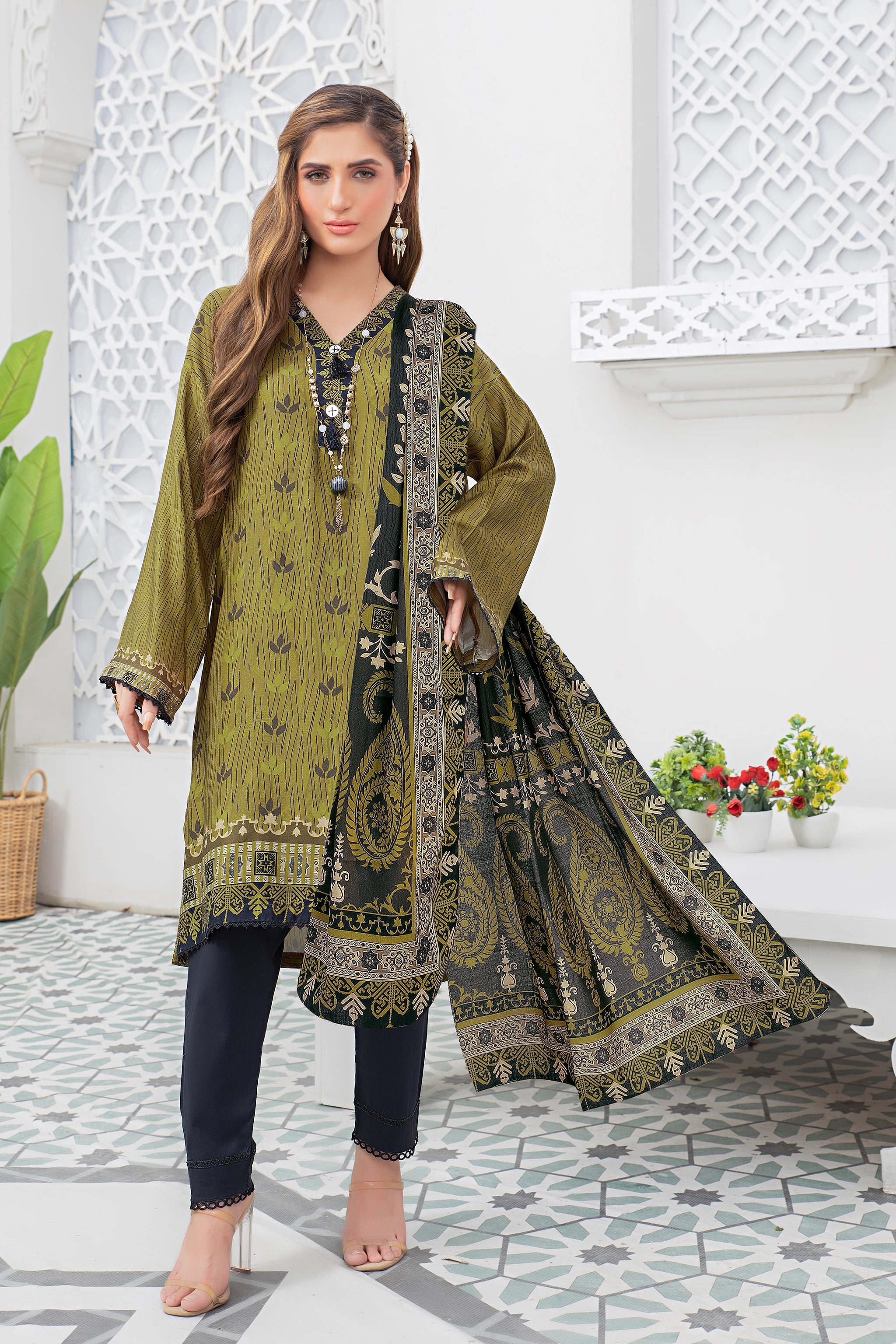 2 piece unstitched Bullet Shell Twill Marina Suit - safa noor marina collection