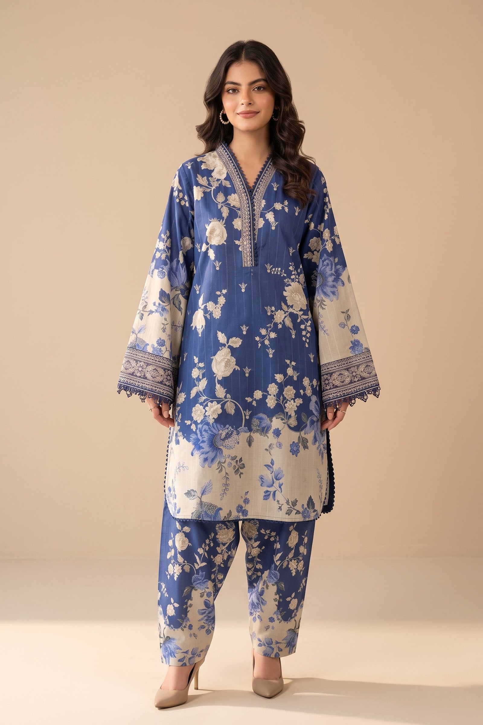 Blue 2 Piece Unstitched Dyed Embroidered Lawn Secondary image