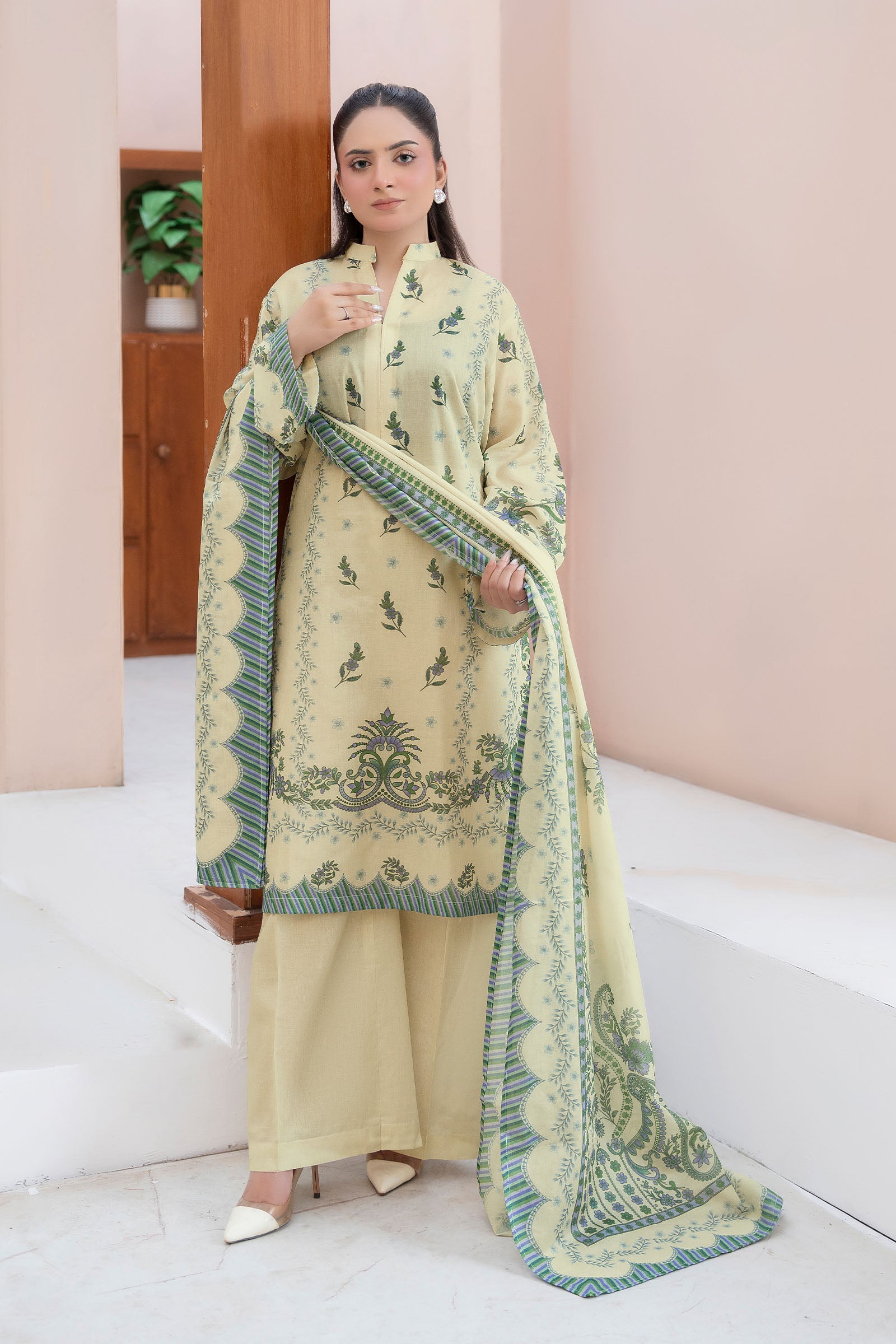 Light Beige 3 Piece Unstitched Premium Printed Lawn Main image