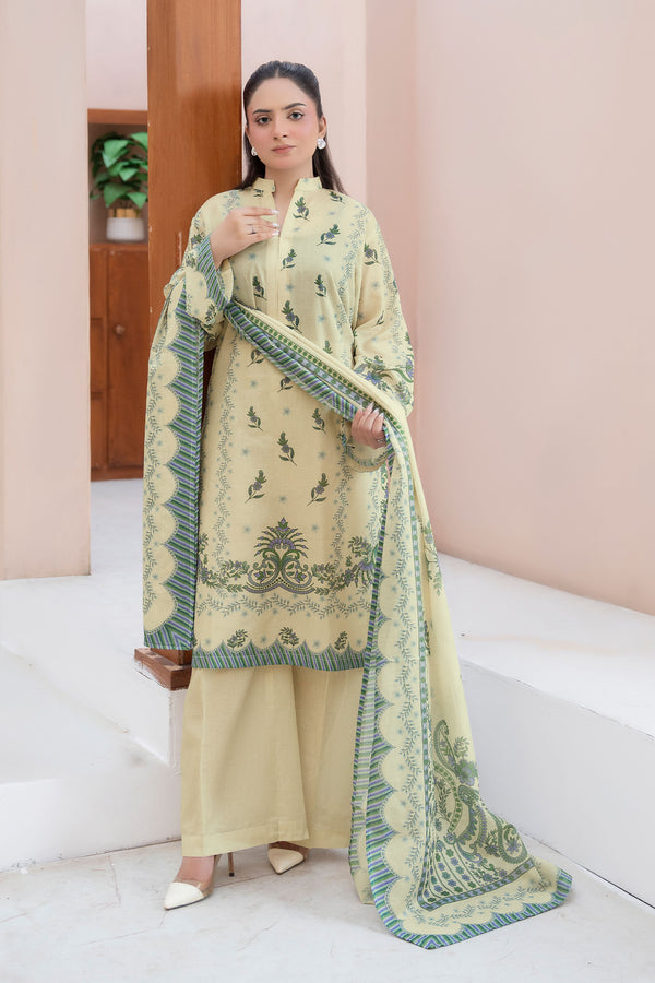 Light Beige 3 Piece Unstitched Premium Printed Lawn