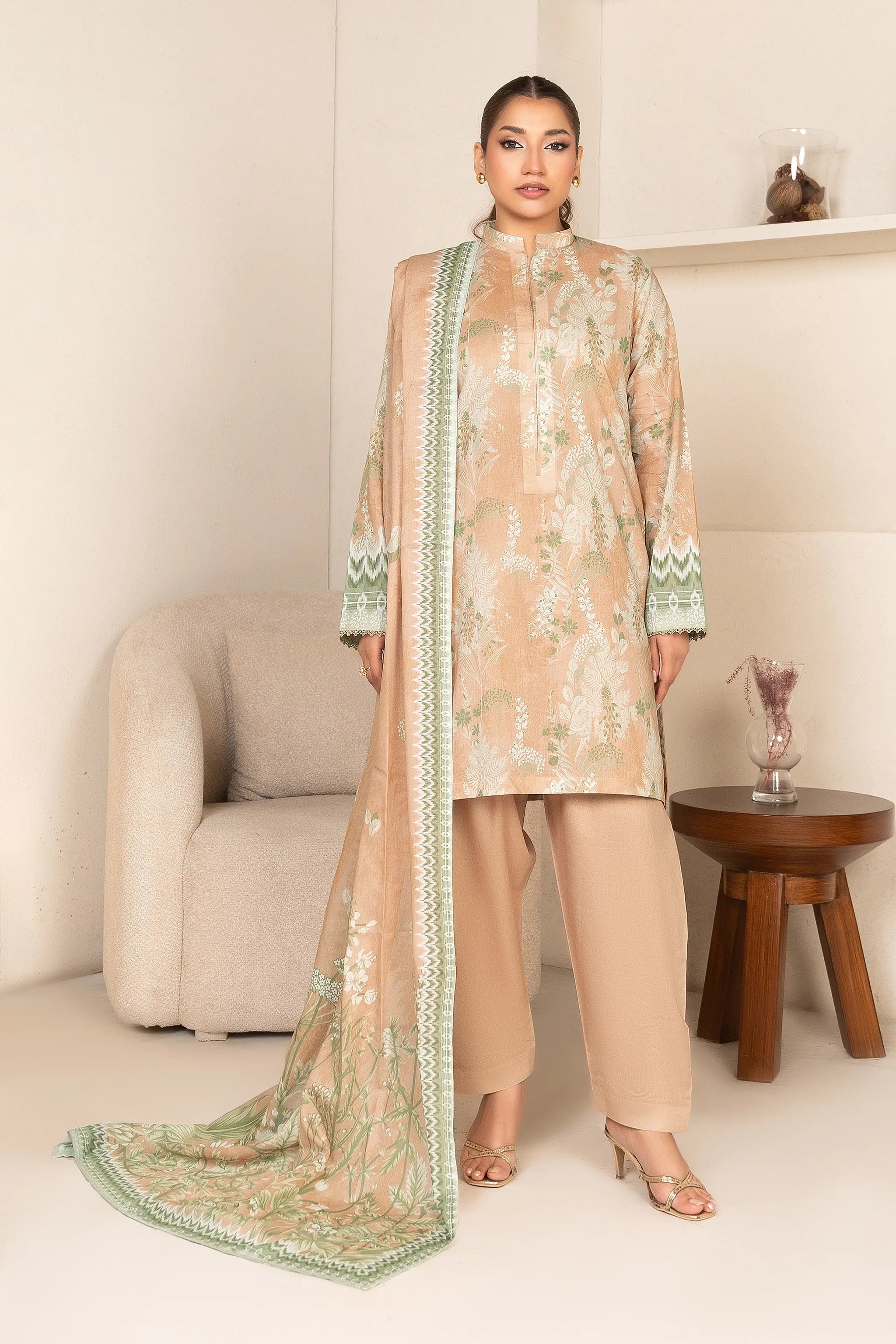 3 Piece Unstitched Desert Sand Premium Printed Lawn