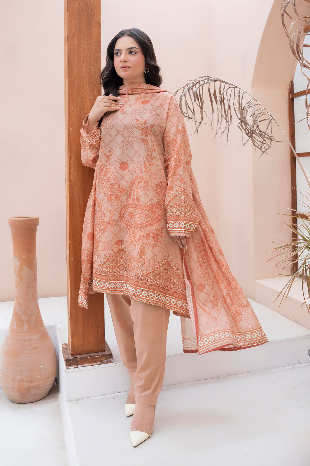 Light Peach 3 Piece Unstitched Premium Printed Lawn