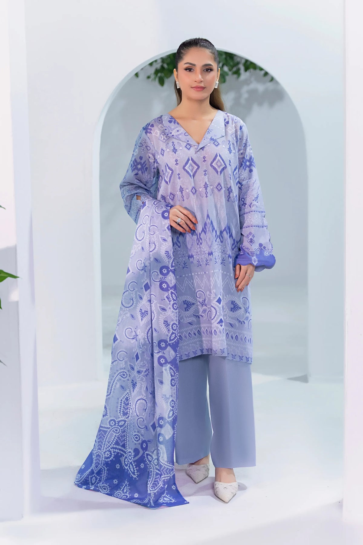 3 Piece Unstitched Light Purple Premium Printed Lawn