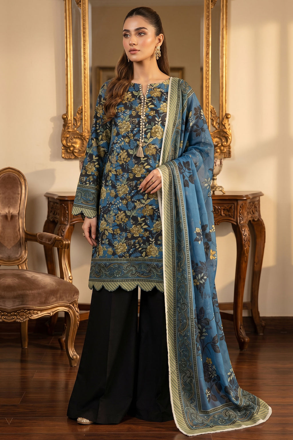 Black 3 Piece Unstitched Premium Printed Lawn