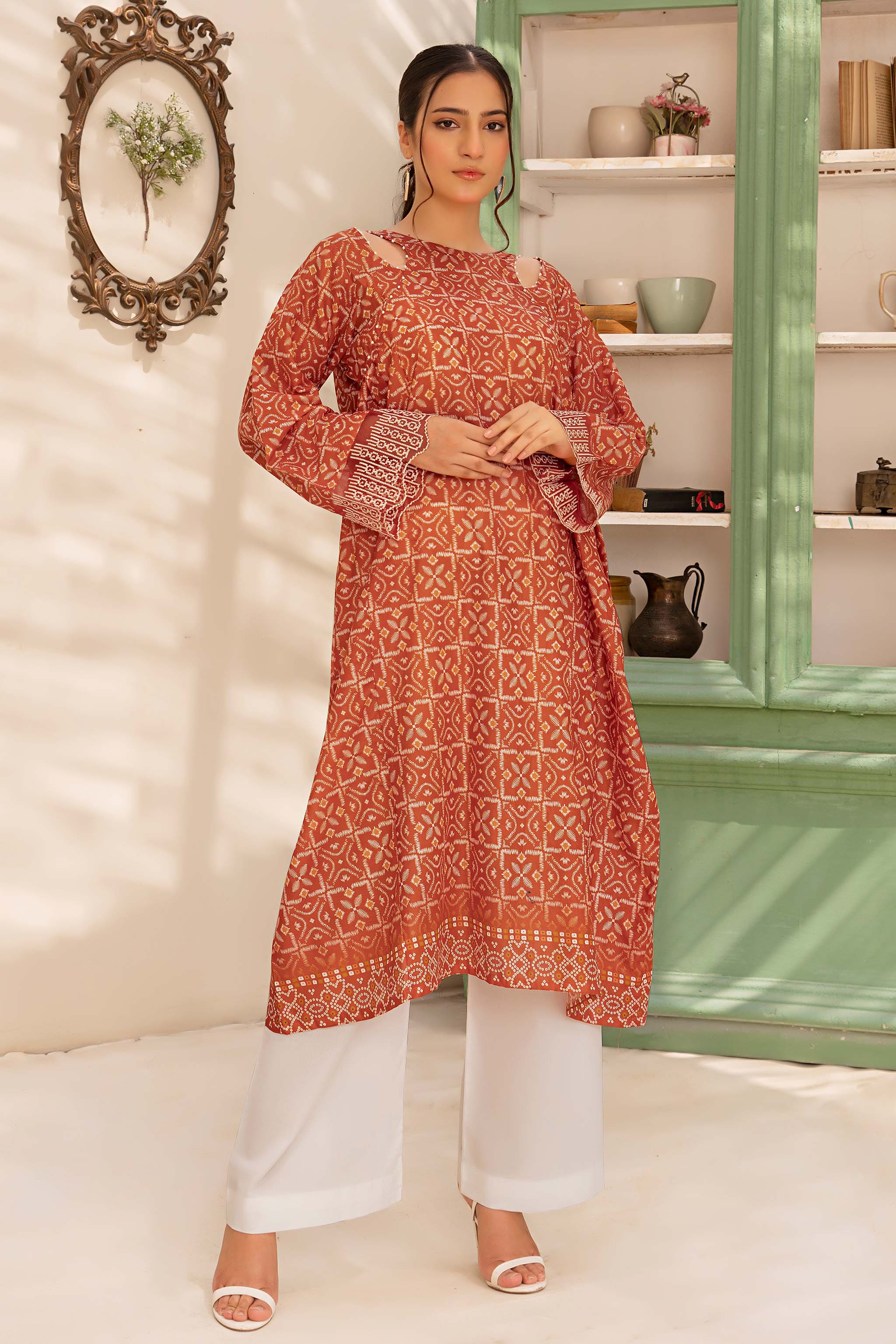 1 Piece Brown Printed Lawn Shirt - (Vol-57/16)1P-S-24-D-20 - SAFANOOR