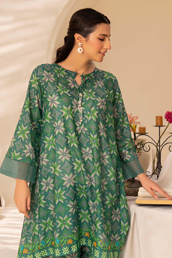 1 Piece Green Printed Lawn - SafaNoor