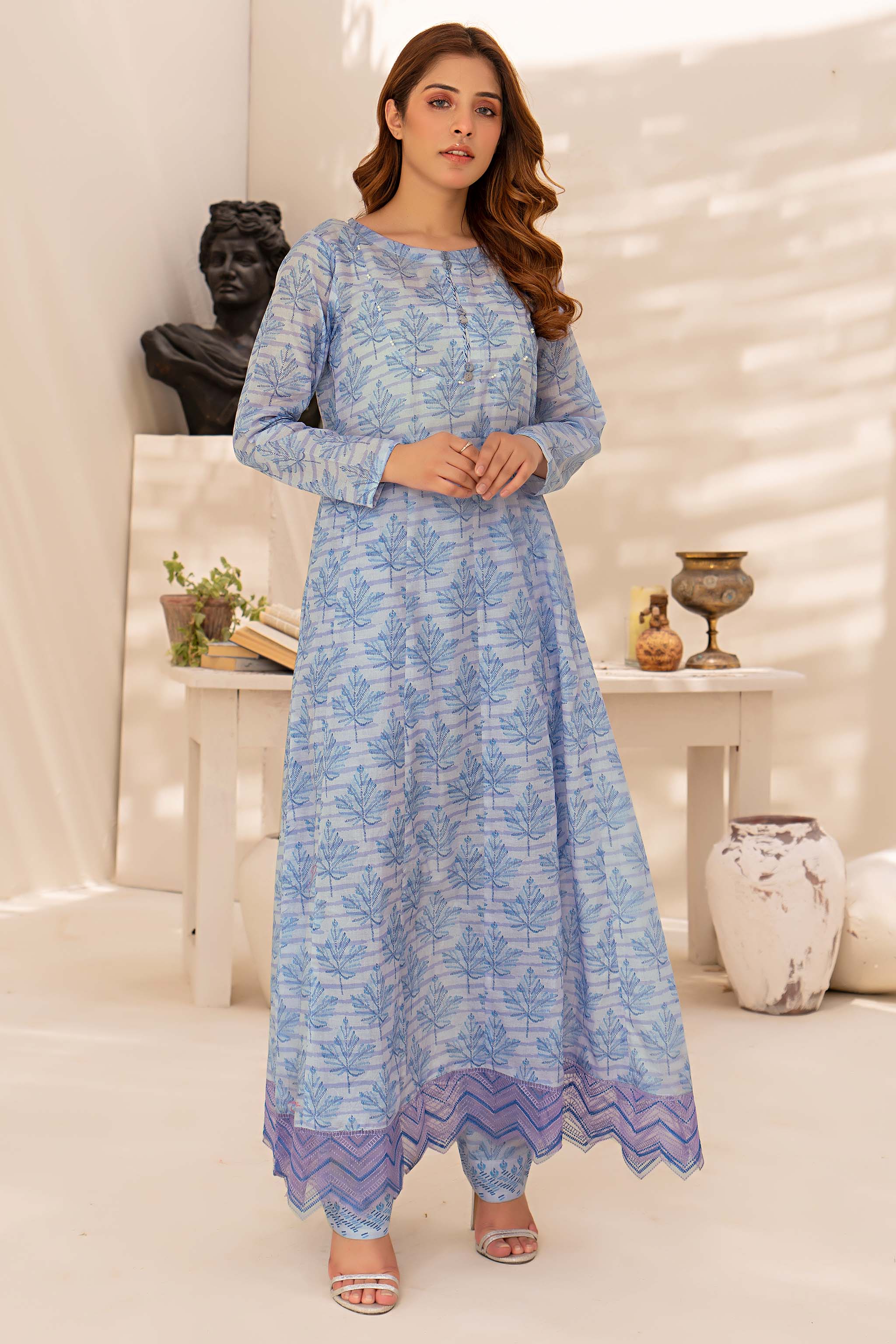 1 Piece Light Blue Printed Lawn - (Vol-57/16)1P-S-24-D-7 - SAFANOOR