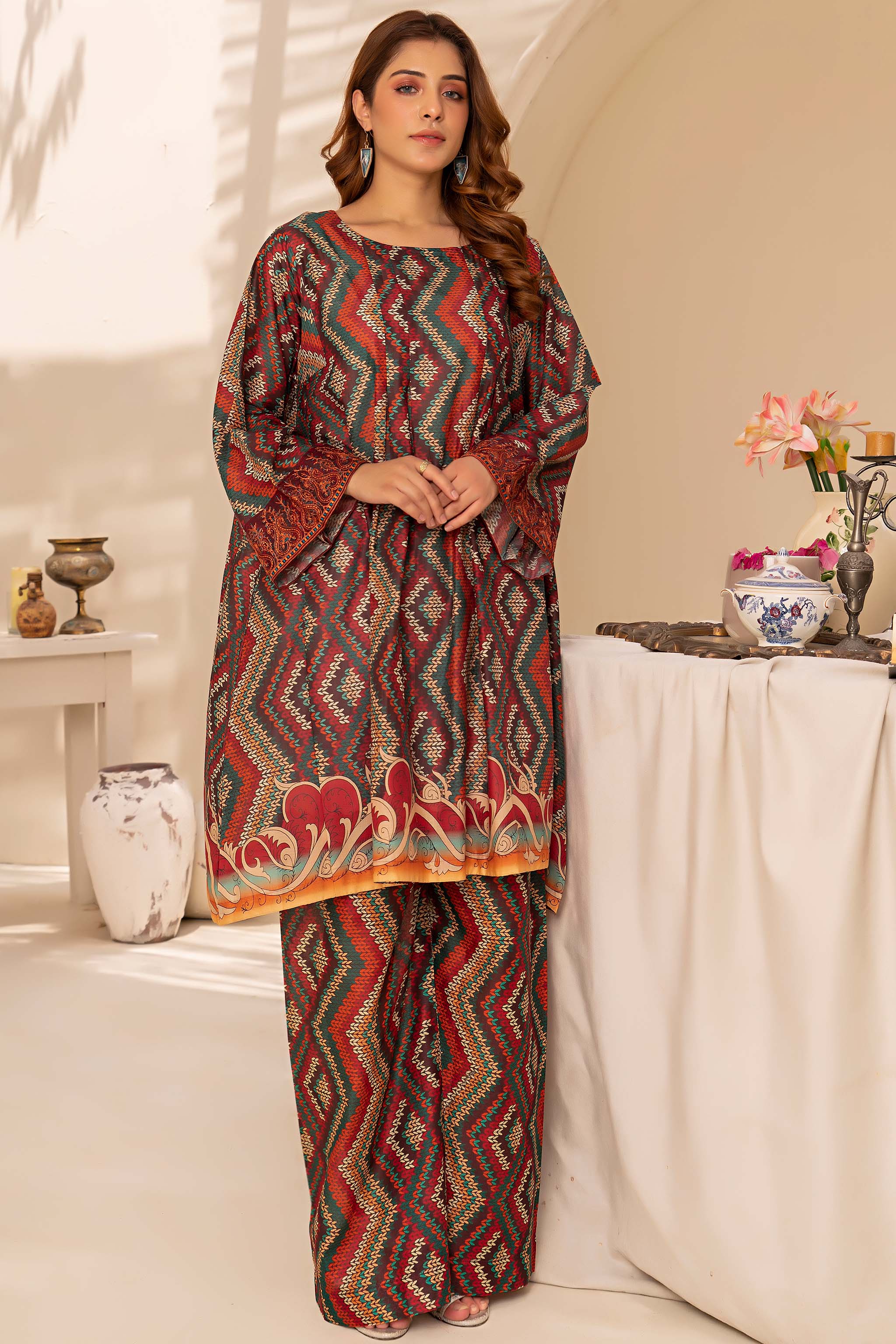 1 Piece Multi Maroon Printed Lawn - (Vol-57/16)1P-S-24-D-16 - SAFANOOR