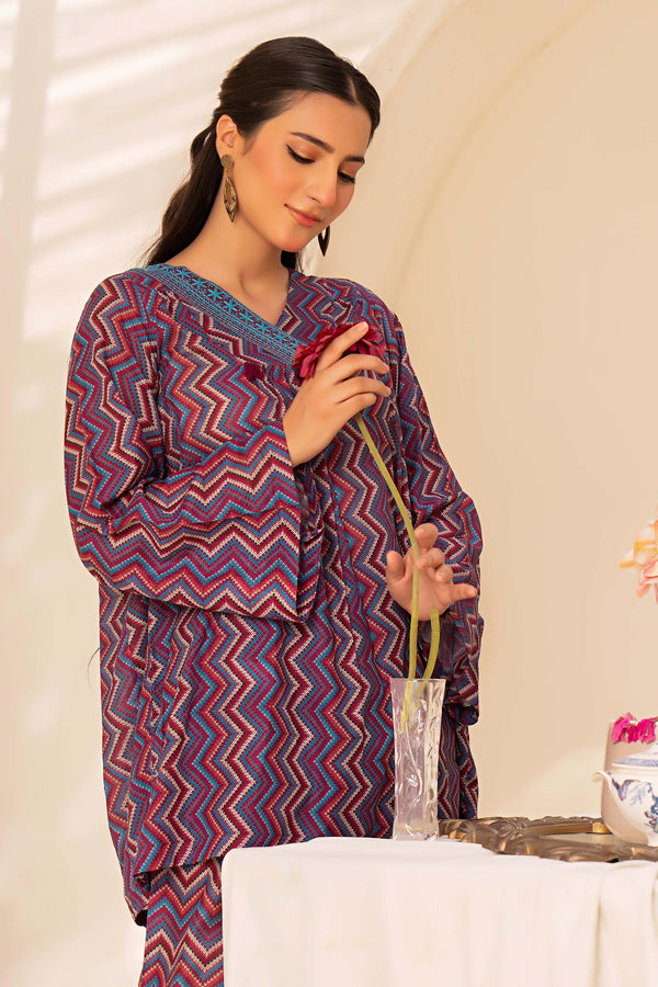 1 Piece Multi Plum Printed Lawn - SafaNoor