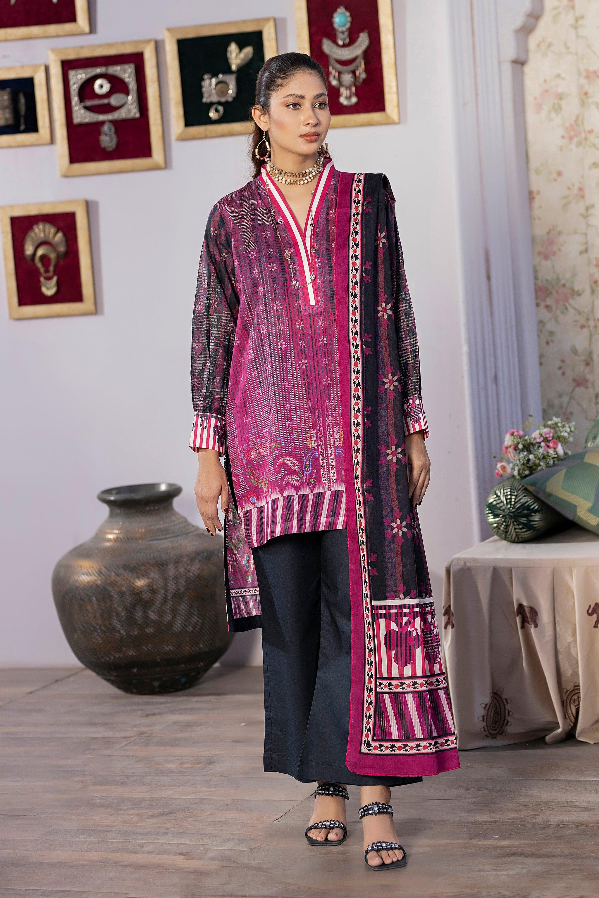 3 Piece Unstitched Plum Printed Lawn - SafaNoor