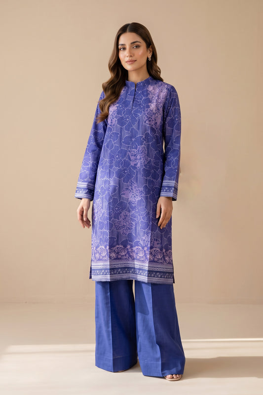 2 Piece Unstitched Printed Khaddar - Royal Blue