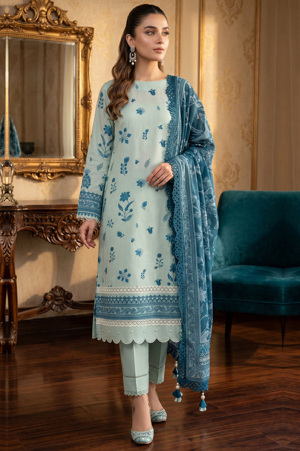 Ash Gray 3 Piece Unstitched Premium Printed Lawn