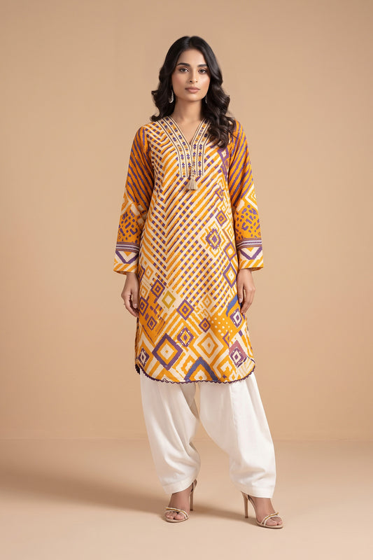 Grid Khaddar Unstitched 1 Piece Mustard
