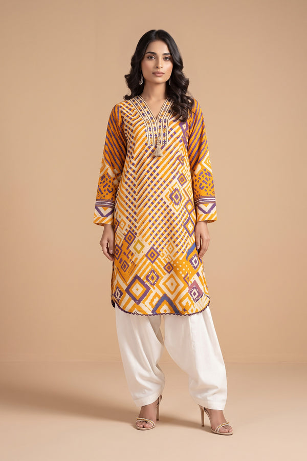 Grid Khaddar Unstitched 1 Piece Mustard