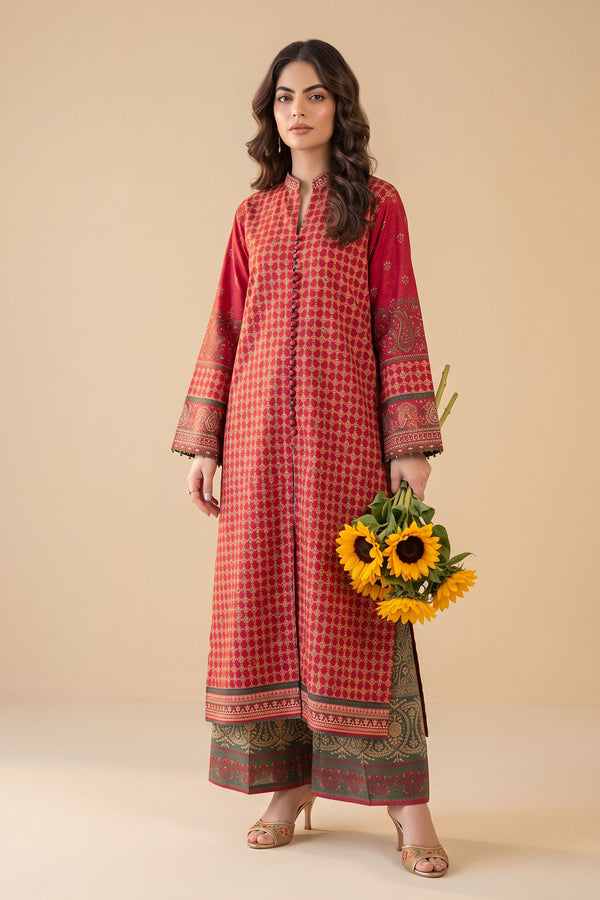 Red 2 Piece Unstitched Dyed Embroidered Lawn